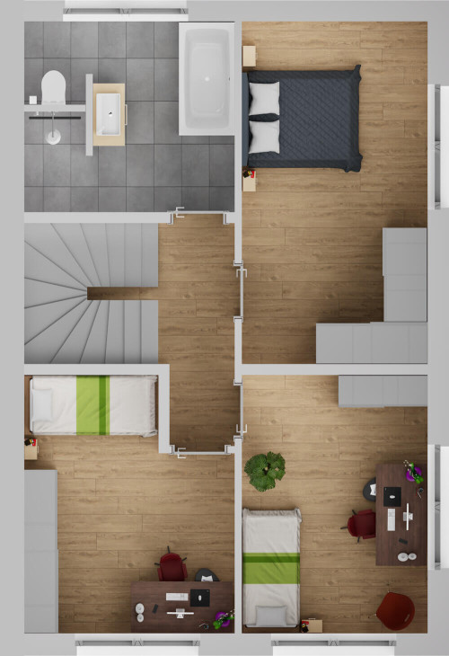 Grundriss Obergeschoss mit Schlafzimmern und Bad